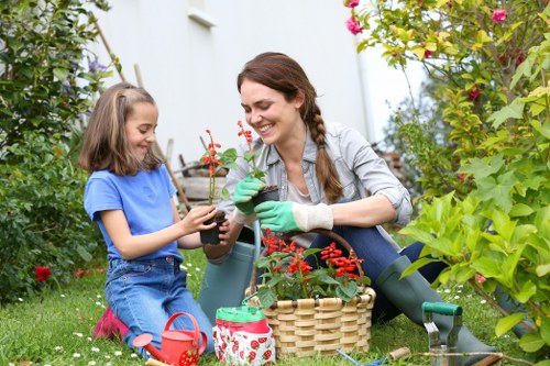Gardening team working on a residential garden service booking